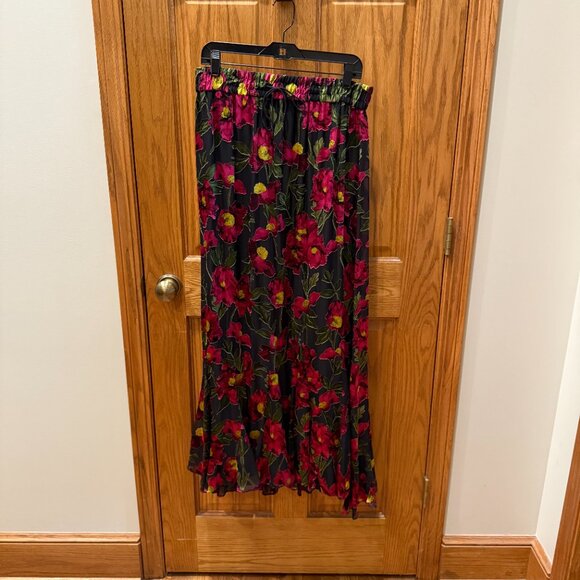 Alice and Olivia ELZA FLORAL DRAWSTRING MAXI SKIRT in California Poppy [12] - Picture 2 of 5